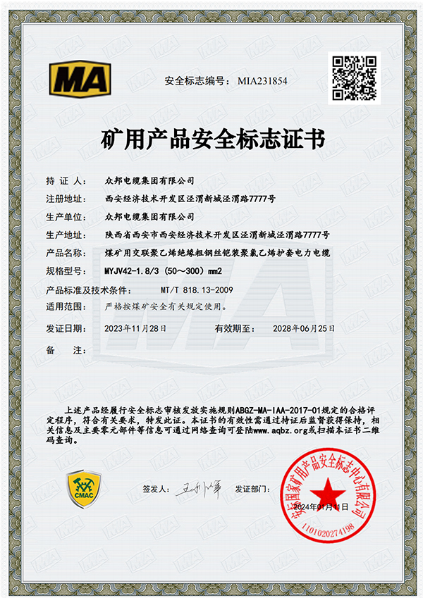 众邦矿用产品安全标识证书